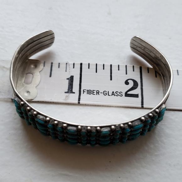 Vintage Zuni Native American Needlepoint Turquoise and Silver Cuff Bracelet - Picture 8 of 12